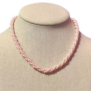 Pink Pearl Twist Gold Tone Necklace